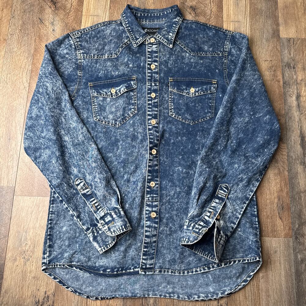 Vintage Y2K Rocawear Denim Shirt Men's‎ Large Blue Long Sleeve Hip Hop 6133